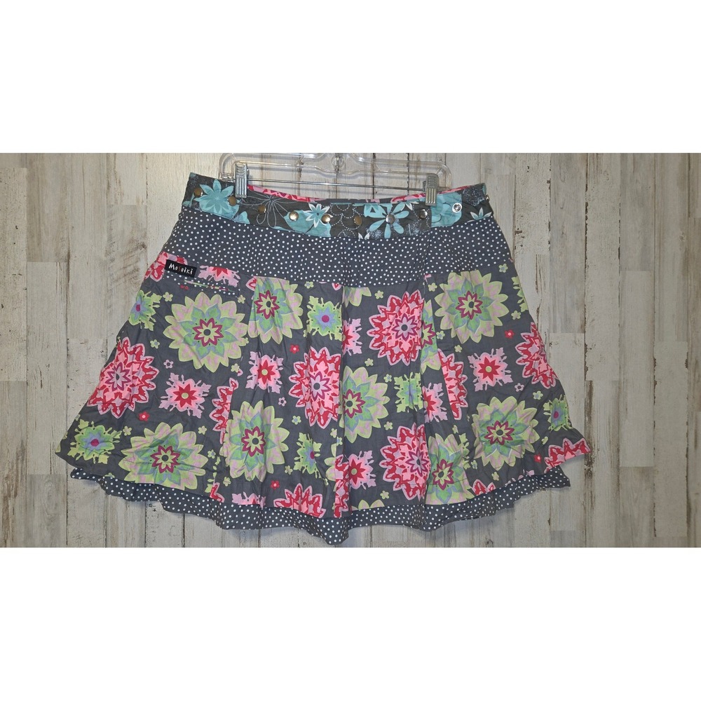 Moshiki Hot Cookie Reversible Snap Up A-line Skirt Wrap Floral Adjustable Boho